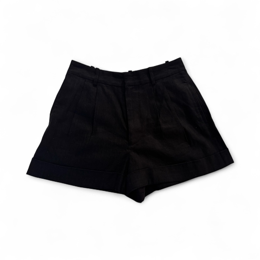 Alice + Olivia High Waist Shorts Black Linen Size 2